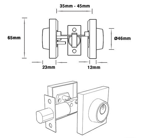D1 - Astor Matte Black Slimline Square Double Cylinder Deadbolt - Just Doors NSW