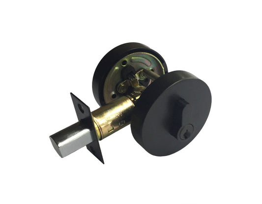 D2- Round Matte Black Slimline Round Single Cylinder Deadbolt