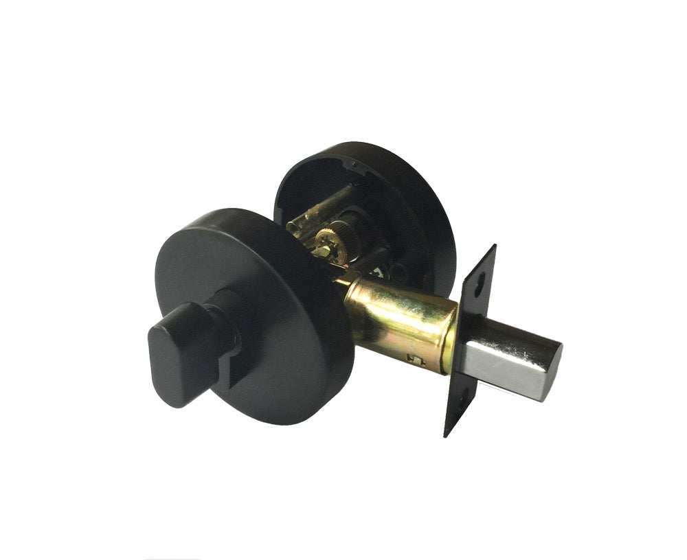 D2- Round Matte Black Slimline Round Single Cylinder Deadbolt